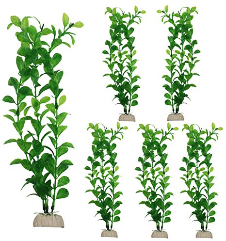 RJMBMUP Fish Tank Decorations,Long Artificial Plastic Plants Aquarium Ornaments Green Color Accessories Set for Tropical Goldfish 6 Pack