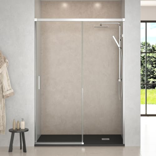 Mampara de Ducha Frontal Corredera 1 puerta Corredera + 1 fijo | Transparente | Cristal templado 6mm Antical | 195cm de Altura | Perfilería color Cromo Brillo | 120 cm (Adaptable 114-119cm)