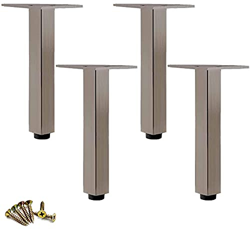 4X Adjustable Height Square Tube Leg Metal Table Legs Furniture Support Feet Aluminum Alloy Sofa Legs,for Couch Chair Ottoman Bathroom Cabinet Cupboard Dresser Bed,with Screws (10cm/3.9in,Rose Gold)