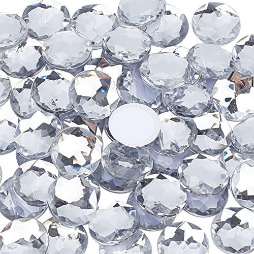 FINGERINSPIRE 60 Stück 20 mm flache Rückseite runde Acryl-Strasssteine mit Behälter, klare, selbstklebende Kristallkreise, Edelsteine, funkelnde Kunststoffaufkleber für Kostüme, Cosplay, Juwelen,