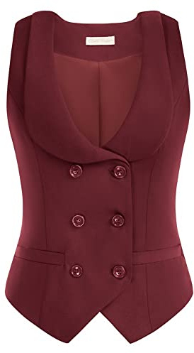 Belle Poque Damen Weste mit Gebogenes Revers V-Ausschnitt Karierte Weste mit Zwei Taschen Geometrischer Saum Einfarbig Jacke