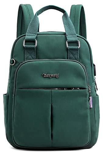 VARLIVOO Femmes Sac à Dos avec USB Port Cartable Sac à Dos Ordinateur Portable 13 Pouces Sacs D'école Collège Voyager Commuer Camping Imperméable Polyester Vert