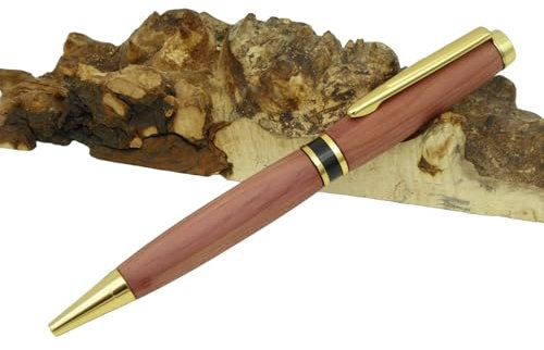 Holz Kugelschreiber Unikat handgemacht aus Edelhölzern | handgedrechselt | personalisierbar mit Lasergravur | Modell Diplomat| tolle Geschenkidee | Schreibgerät (Wacholder, gold)