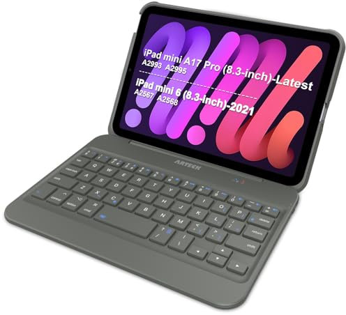 Arteck iPad mini A17 Pro (8.3-inch) Keyboard Case, Bluetooth Keyboard with Folio Full Protection Shockproof Case for Apple 8.3-inch iPad mini A17 Pro and mini 6 (2021) with 130 Degree Swivel Rotating