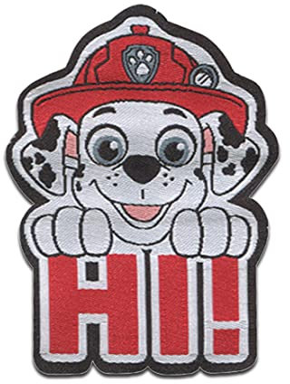 Paw Patrol Marshall Hi! - Aufnäher, Bügelbild, Aufbügler, Applikationen, Patches, Flicken, zum aufbügeln, Größe: 6,7 x 4,7 cm