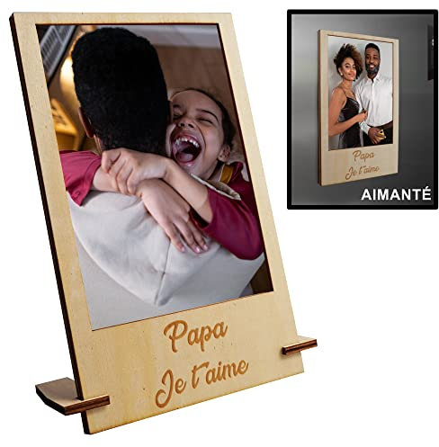 Zinello Design Cornice portafoto Personalizzata in legno magnetica per Frigo o con supporto da appoggio per regalare al vostro padre | foto Standard 10x15cm | Porta foto Magnetica | Idea Regalo Papa