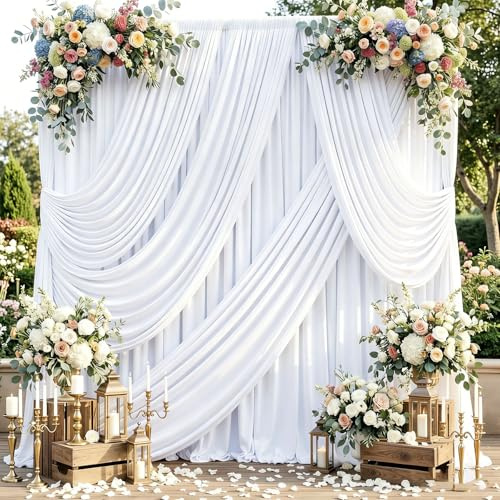 20ft x 10ft Wrinkle Free White Backdrop Curtains for Parties, Polyester Photo Backdrop Drapes 4 Panels 5x10ft for Wedding Graduation Birthday Party Photography Background