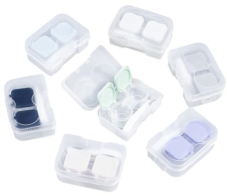 IUAQDP 7pcs Flip Top Contact Lens Case with Tweezers & Stick Deep Dipped Storage Contact Container Press Clam Shell Portable Plastic Clear Eye Lens Box Holder for Travel & Home 7 Colors