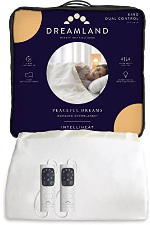 Dreamland Peaceful Dreams Electric Blanket – King Size, Fast heat up, Overblanket, 6 heat settings, auto safety controls, timer, machine washable, detachable control, Dual Controllers, 215 x 225 cm