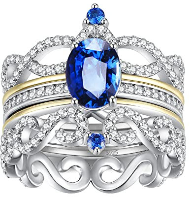 JewelryPalace Vintage Infinity 1.7ct Erstellt Saphir Promise Ring Damen, Welle Verlobungsring Silber 925 Solitär Blau Stein, Unendlichkeit Hochzeitsring Trauring Band Ringe Set Gold 585 Frauen 49