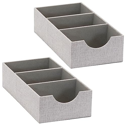 Household Essentials 3 Compartment Organizer Tray 2 Pack, Accessory Organizer, Sturdy Drawer Organizer with Fabric Covering, Gray