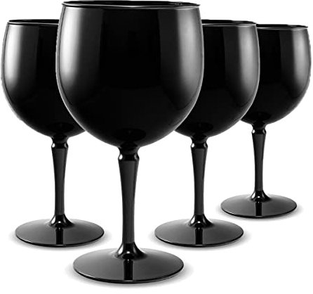 RB Ballon Gin Cocktail-Gläser Schwarz Premium-Kunststoff Unzerbrechlich Wiederverwendbar 45cl, 4 Stück
