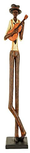Brown & Cream Resin Standing Jazz Guitarist Musician Sculpture Figurine | 60cm Height | New Home Ornament | Birthday Present
