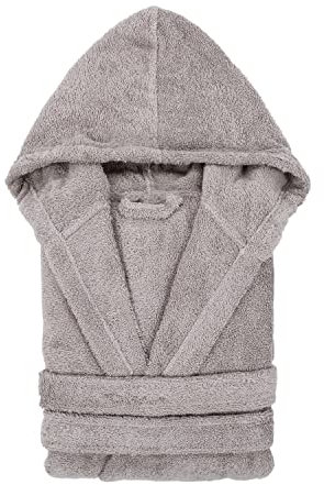 TRAMAS+ Albornoz de Baño Unisex 100% Algodón 450 GR con Capucha Dos Bolsillos y Cinturón Ajustable Alta Absorción Secado Rápido Certificado OEKO TEX - L, Gris Perla
