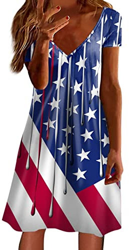Swing Kleid Damen Damenkleid Sommerkleid Tunikakleid T-Shirtkleid Knielanges Kleid A-Linie Kurzarm Kleid Freizeitkleid V-Ausschnitt Kleid Strandkleid Umstandskleid Frauen Casual Kleider Mini