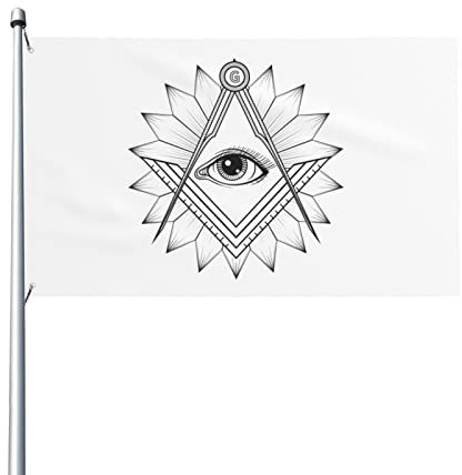 90X150cm Fahnenkette Flaggen Freimaurer-Logo-Quadrat Und Kompass Hanging Flag Uv-Beständig Fahnen Wetterfeste Flagge Für Hof Draußen Drinnen