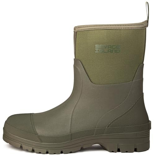 Savage Island Arran Short Neoprene Wellington Boots - Insulated Rubber Warm Waterproof Wellies in Black & Green