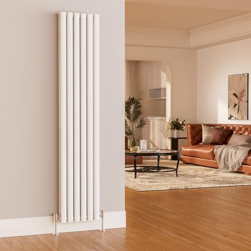 EMKE Radiator 1800 x 354 mm Vertical Double Panel Oval Column, Modern Central Heating White Radiator Suitable for 17㎡