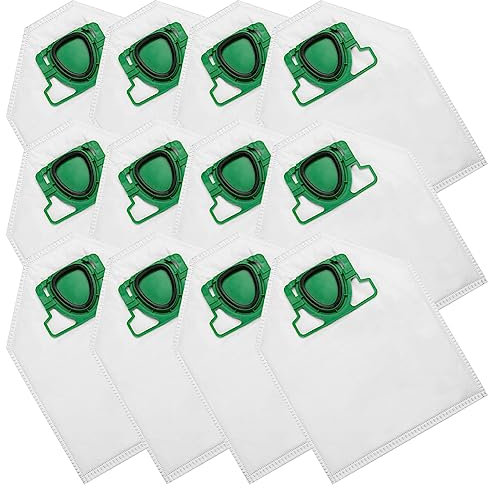BAKAJI Kit 12 Sacchetti Ricambi per Aspirapolvere Folletto Compatibili, Sacchi per Scopa Elettrica, Sacchetti Intercambiabili di altissima qualità (VK200 - VK200S, Bianco)