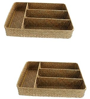 Alipis 2pcs Large Wicker Basket Storage Container Rustic Decorative Rattan Tray Multi-purpose Woven Basket for Home