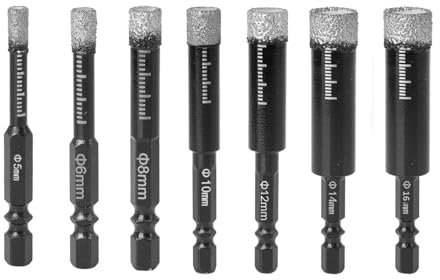 Diamantbohrer Set, Fliesenbohrer Set 7-tlg(5, 6, 8, 10,12,14,16mm), Sechskant-Schaft, Diamant Bohrer Set, bohrer diamantbohrer fliesenbohrer für Keramik Granit Porzellan Fliesen