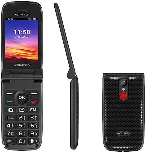 Volfen Astro FLIP Klapphandy für Senioren, große Tasten und Tasten, einfach zu bedienen, SOS-Taste, USB-C, Schwarz