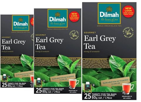 Dilmah Tea | Earl Grey Tea Bags, 75, Pack of 3 x 25 Tagged earl grey Tea Bags, Made in Sri Lanka