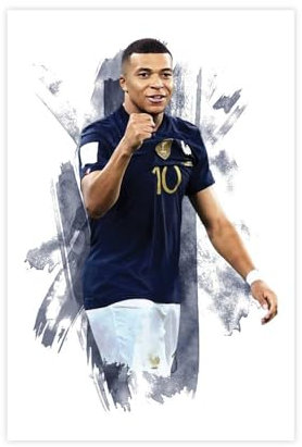 Mbappe - Poster sur toile - Motif joueur de football - Décoration pour chambre à coucher, bureau, chambre - Cadeau - Sans cadre - 30 x 45 cm