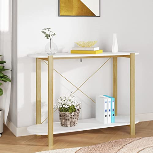 Higsose Konsolentisch 110x38x75 cm Flur Tisch Console Table Slim Hallway Table Flurtisch Schmal Regal Hinter Sofa Flurschrank Vintage Eingangstisch Standregal Ablagetisch Weiß