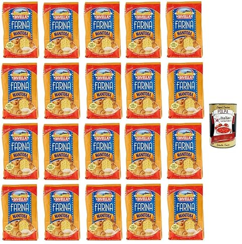 Italian Gourmet Farina Manitoba tipo 0, Manitoba-Mehl, 20 x 1kg | Ideale per pizza, pane e dolci; hoher Proteingehalt, elastischer Teig und, Gesamtnettogewicht 20 kg + Kostenlos Polpa 400g