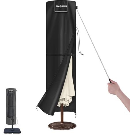 SIMPHAUS Sonnenschirm Schutzhülle für Ø 300 cm Sonnenschirm Abdeckung mit Stab,Abdeckhauben für Sonnenschirm Balkon, Gartenschirm, Strandschirm, 420D Oxford Wasserdicht, UV-Beständig 240x60/60cm
