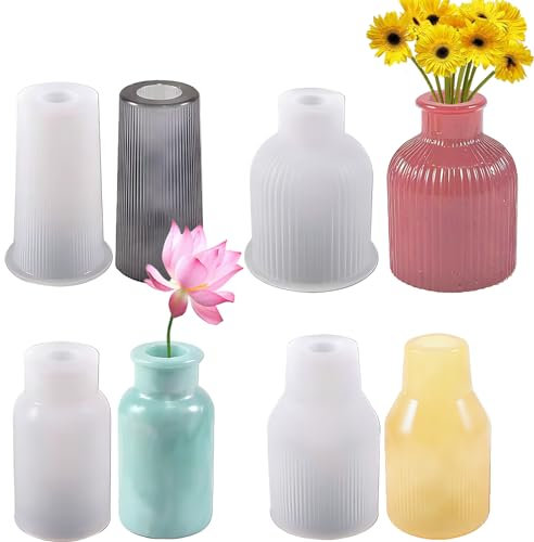 4 Stück Vase Silikonform, DIY Vases Resin Silikonformen Epoxidharz Gießformen Silikon, Handgefertigte Silikonform Vase Silicone Mould, zur Herstellung von Vasen, Stifthaltern, Kerzenhalter