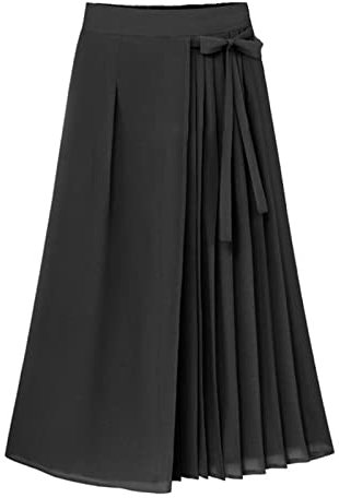 Skang Sommer Rock Damen Luftig Lang Damen-Plisseehose aus Chiffon, große Größe, elastische Taille, Freizeithose, Hosenrock Damen Bikini Hose Schwarz