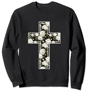 Croix de Jésus Fleurs Roses Blanches Sweatshirt