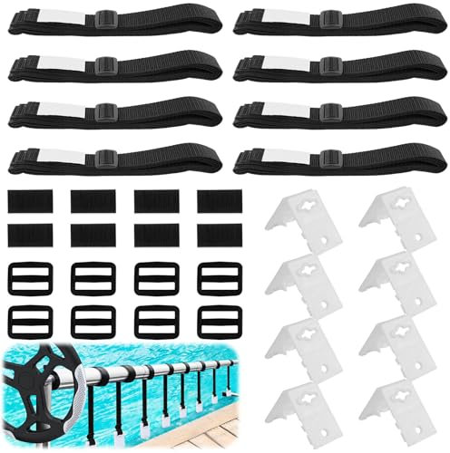 Aicharynic Lot de 8 bandes de fixation pour film solaire de piscine - Bandes de fixation et pinces - Enrouleur de piscine mobile - Film solaire pour système d'enroulement mobile - Pour bâches de