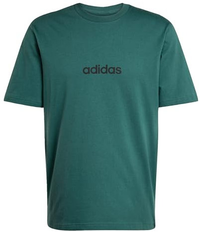 adidas Men's Essentials LINEAR Single Jersey Tee, Collegiate Green/Black, M