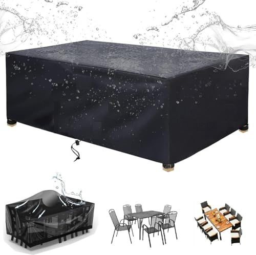 HOLEILUCK Bâche Table De Jardin 160x165x65cm Housse Salon De Jardin Exterieur Imperméable Rectangulaire/Carrée Housse Protection Salon De Jardin Robuste Tissu 600D Oxford Housse Table De Jardin -Noir