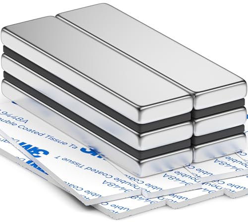 FINDMAG 6 imanes de neodimio de 40 x 10 x 3 mm de grosor, resistentes imanes de varilla con adhesivo de doble cara, perfectos para garaje, cocina, ciencia, oficina, bricolaje, frigorífico, pizarra
