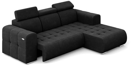 MEBLINI Elektrische Schlafcouch - Ecksofa mit Schlaffunktion - Sofa mit Relaxfunktion und Kopfstützen - Couch L-Form - Eckcouch - Wohnlandschaft - Madeline - 286x200x93cm Rechts - Schwarz Samt