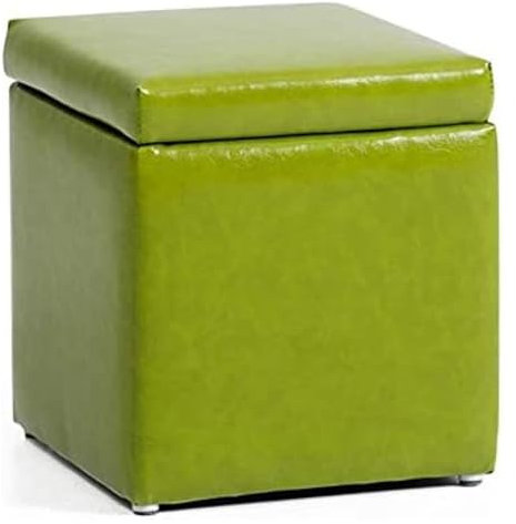 RAABYU Ledergepolsterter Würfel-Hocker mit Stauraum, Pouf-Fußhocker, quadratisches Massivholz, Leder, kleine Wohnzimmerbank, 30 x 30 x 35 cm