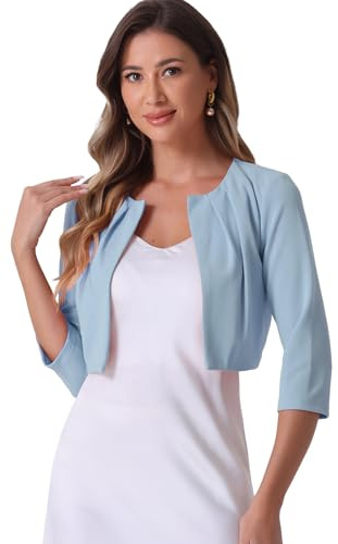 Allegra K Top Donna Coprispalle Maniche 3 4 Cardigan Corto Aperto Davanti Pieghe Senza Colletto | Morbido e confortevole. Versatile per ufficio, matrimonio, sera. Stile bolero corto. Adatto per la primavera.