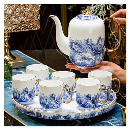 Lizhuzhuzs28 Iced Tea Pitchers 8-piece ceramic water set, tea set, housewarming gift, coffee set with tray Water Jug Hot Cold Iced Pitcher