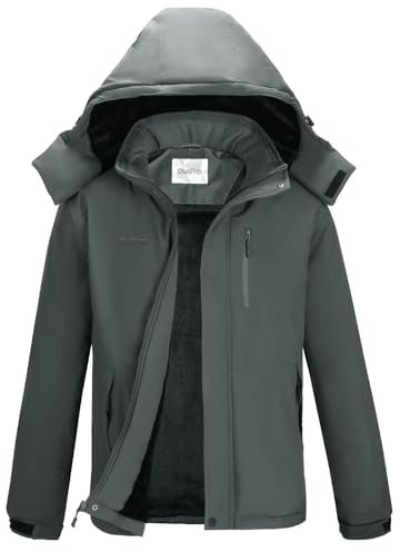 OutPro Herren Skijacke Winterjacke Herren Vielseitige Warme Fleecejacke - Wasserdicht, winddicht, Perfekt für Outdoor-Aktivitäten und Winterwanderungen Grau,L