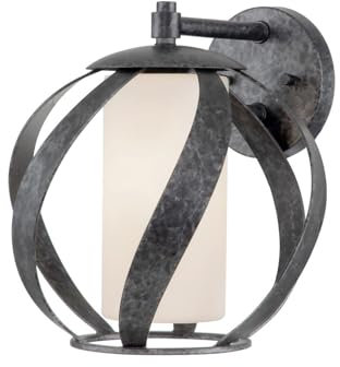 Licht-Erlebnisse Aussenlampe Garten Metall Glas E27 IP44 H: 28,2 cm Schwarz Antik Weiß Kugel Schirm Wandleuchte aussen Balkon Wandlampe außen Haustür