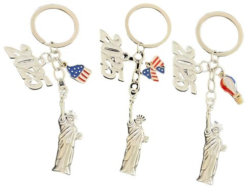 ZENRUIMING Lot de 3 porte-clés avec drapeau américain rouge, blanc et bleu 2025 New York, porte-clés statue de la liberté, souvenir de voyage de New York, porte-clés pour sac à dos de voiture,