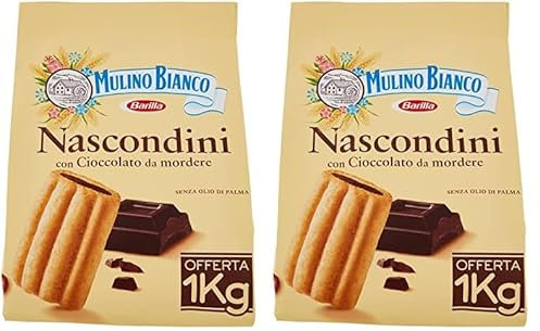 Mulino Bianco Biscotti Frollini Nascondini con Cioccolato da Mordere, Senza Olio di Palma, Colazione Ricca di Gusto, 1 Kg (Confezione da 2)