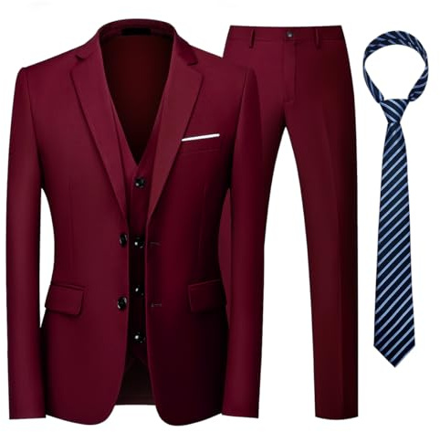 KUDORO Costume Homme 3 Pièces Slim Fit Mariage à Deux Boutons avec Cravate