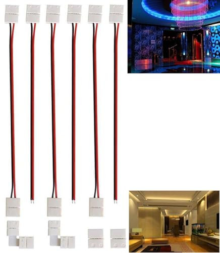Lunpog 2 polig LED Strip Connector, 8mm LED Stripe Verbinder Adapter, 2Pin Verbindungskabel Verbinder für 8mm Breit SMD 3528 2835 Einfarbige LED Streifen Stripes, ohne Löten (10 Stück)