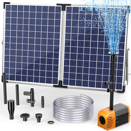 Biling Bomba solar para estanque con filtro, 35 W, 1500 L/H, fuente solar para exteriores, con manguera de agua de 2 m y cable de 5 m, válvula de control de flujo de agua, 4 boquillas, altura de