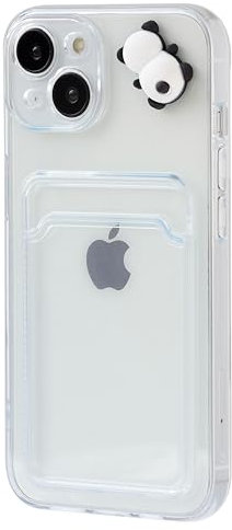 Keyihan Cover Trasparente per iPhone 13 con Porta Carte e Panda Decorativo – Custodia Slot per Schede, TPU Ultra-sottile, Silicone Morbido, Protezione Antiurto, Ideale per Viaggi, Affari e Borsa
